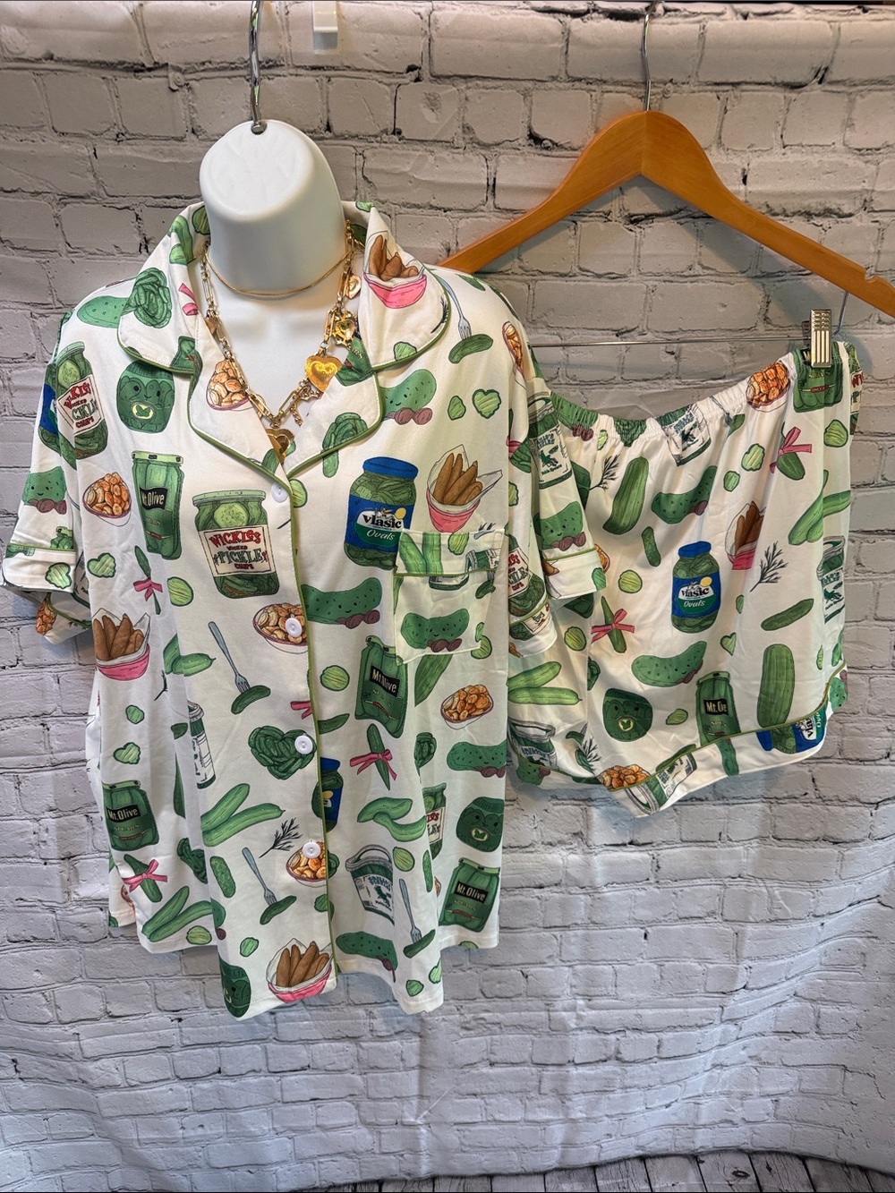 NEW Pickle-Print Short Sleeve Pajama Set in Green & Blue & Pink